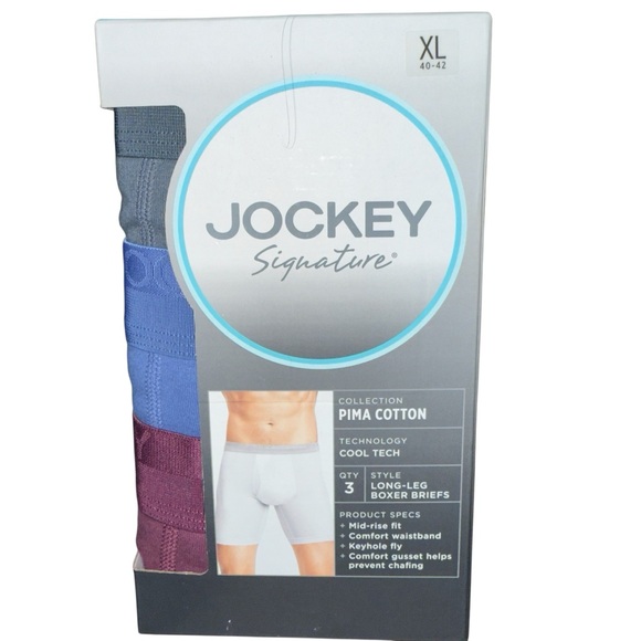 Jockey Signature Size XL 40-42 Mens Long Leg Boxer Briefs 3-Pack Pima Cotton - Picture 1 of 9